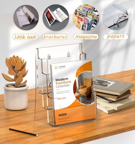 FUCDTEFC Acrylic Brochure Holder 8.5x11, Clear 3 Tier Magazine Holder Brochure Display Stand with Removable Divider for 4 x9 Inch Literature Pamphlet Flyer Holder for Wall Mount or Countertop - Image 6