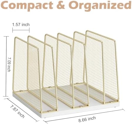 5-Section Vertical File Organizer for Desk, Gold - Image 2