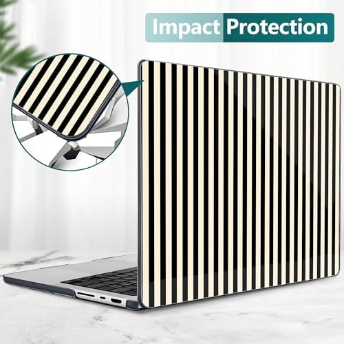 DONGKE Compatible with MacBook Pro 16 Inch Case (2026-2021 Release, M5 M4 M3 M2 M1 Pro/Max Chip), Plastic Hard Shell with Keyboard Cover & Screen Protector for MacBook Pro 16", Black & Cream Stripes - Image 5