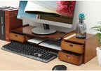 Bamboo Desk Monitor Stand with Drawer Wooden Computer Stand for Desk Monitor Riser with Storage for Laptop, PC Screen, TV, Printer, 3 Drawers + Hidden Keyboard Space - Image 2