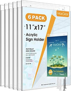 MaxGear Acrylic Wall Mount Sign Holder, 11 x 17 Vertical, 6 Pack by MaxGear