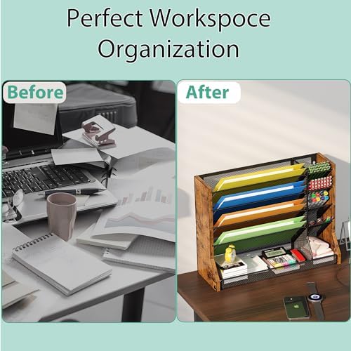 Jakyitvi 5 Tiers Ironwood Wall Desk File Holder Organizer Organizer, Brown - Image 6
