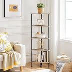 HOOBRO Corner Shelf Stand, Industrial 5-Tier Corner Bookshelf with Metal Frame, Corner Shelf Stand Display Plant Flower, Corner Bookcase for Small Spaces, Living Room, Greige and Black BG33CJ01 - Image 2