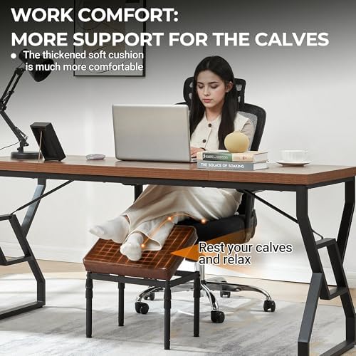 Adjustable Ottoman Pouf, 60 Degree Tilt Footrest, Brown Synthetic Leather - Image 3