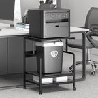 Arbuxzuy Large Printer Stand with Storage Shelf, 23.6" W x 18.9" D Printer Cart with Wheels, 3 Tier Mobile Printer Table for Home Office,Stands for Heat Press Scanner Fax (Black) - Image 2