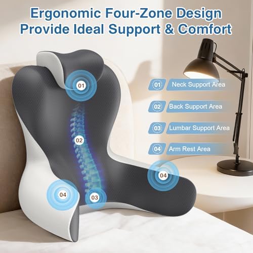 22" XL Reading Pillow Sitting in Bed,Back Support & Armrests(Grey & White) - Image 3