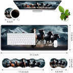 4 in 1 Ergonomic Memory Foam Mouse Pad Wrist Rest Set, Large XXL Gaming Desk Pad + Keyboard Wrist Rest + Mouse Wrist Cushion + Coaster for Home Office Study Gaming, Running Horses - Image 2