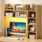 Desktop Bookshelf, Wood Countertop Bookcase with Shelves, Desk Hutch for College Dorm, Multipurpose Desk Organizer Shelf Display Rack for Home Office, Hutch Top Only (Burlywood, 8 Shelf) by SILKYDRY