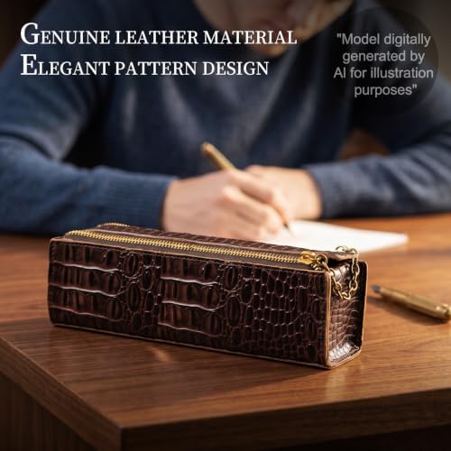 Gexmil Genuine Leather Pen Case, Hand-made Stationery Bag for Work Office - Image 2
