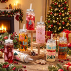 Meanplan 24 Pcs Pink Christmas Plastic Cup Gift Bulk 14 oz Pastel Snowflake Xmax Tree Tumbler with Lids and Straws Reusable Merry Christmas Drinking Mugs for Holiday Birthday Party Favors Supplies - Image 2