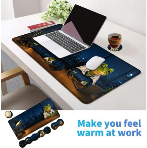 4Pcs Memory Foam Keyboard Wrist Rest Desk Mat Set, Night Shift Frog - Image 6