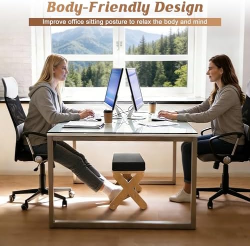 Wood X-Legs Small Ottoman Foot Stool, Sturdy and Anti-Slip Padded Footrest - Image 5