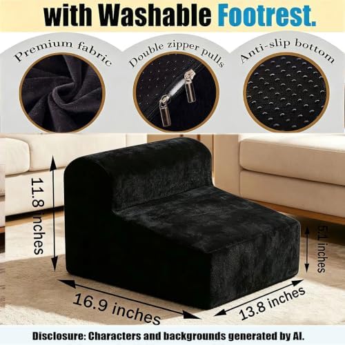 Modern Foam Filled Foot Stool, Soft Lightweight Pouf Ottoman Floor Rest for Living Room, Bedroom, Office Desk, Small Spaces,(Black) - Image 2