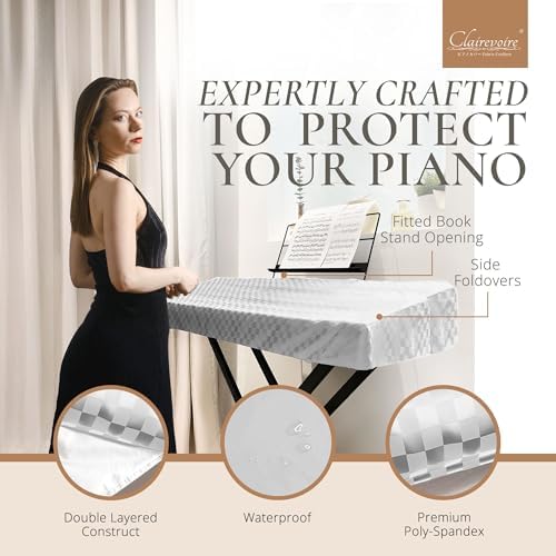 Clairevoire Waterproof Keyboard Piano Cover Cloth for Yamaha DGX670, DGX660, DGX650, Keyboard Covers for Digital Piano, Electric Piano Protection, Weighted Keyboard Piano 88 Keys - DGX670, Pearl White - Image 2