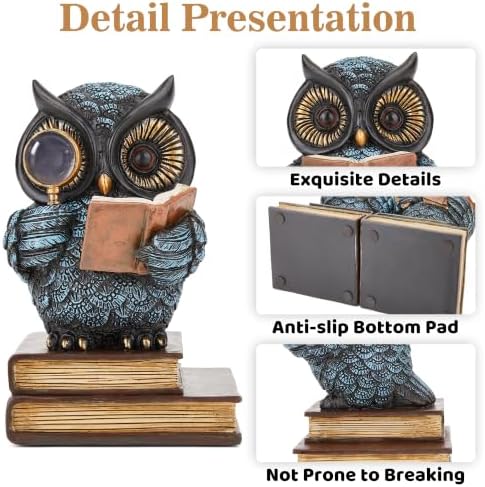 Owl Decorative Bookends for Shelves, Heavy Duty Resin Book Ends with Non-Slip Pads, Vintage Reading Owl Statues, Library Office Home Decor, Book Lover and Teacher Gifts - Image 6