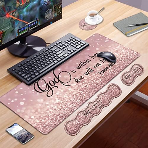 Ergonomic Keyboard Wrist Rest & Mouse Pad Wrist Rest Set, Large XXL Gaming Desk Mat 31.5"x 11.8", Non-Slip Base, Memory Foam, Easy Typing Pain Relief for Office & Home, Quote Bible Verses Psalm 46:5 - Image 7