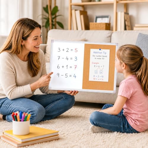Magnetic White Board and Cork Board Combo 24" x 18" Aluminum Frame - Image 7