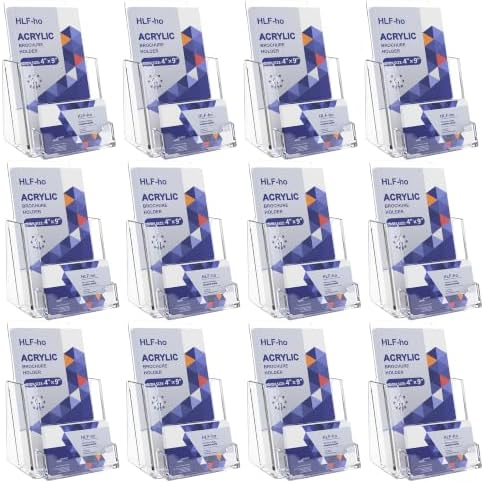 Brochure Holder 4x9 Inch Acrylic Literature Holders Clear Flyer Display Stand with Business Card Slot Pamphlet Holder Multi Purpose Organizer for Office, Lobby, Hotels, Trade Shows, 12 Pack by HLF-ho