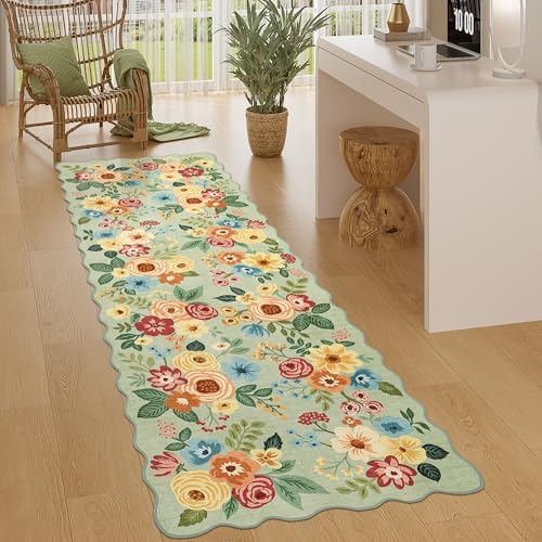 DUKINO 2x6 Runner Rug, Floral Washable Rug for Kitchen Non Slip, Green by DUKINO