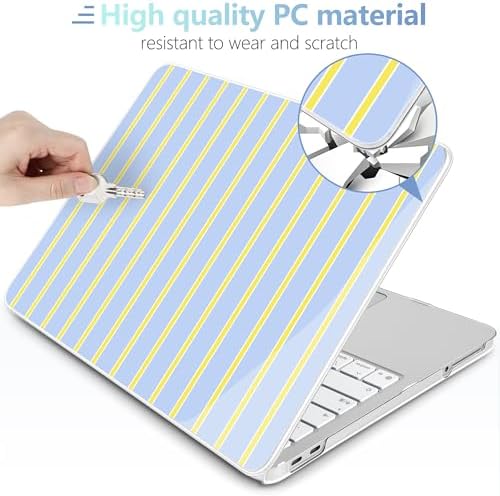 MEEgoodo 4-in-1 Printed Case for MacBook Neo 13 inch 2026 Release Model A3404, Laptop Hard Shell Cases with Keyboard Skin & Screen Protector & Webcam Covers, Yellow&White Stripes - Image 3