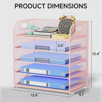 5-Tier Stackable Paper Organizer with Handle, Pink - Image 2