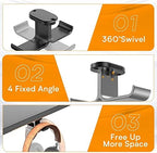Headphone Stand/Headset Holder Headphone Hanger Stand Under Desk Hook 360° Rotation Ball Plunger Hanger Aluminum Stick-On Adhesive Dual Headsets Holder Mount PC Gaming Accessories PC Gaming Headset St - Image 5