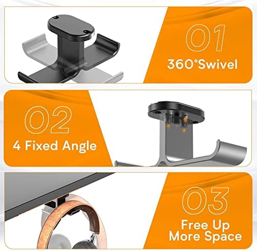 Headphone Stand Headphone Hanger Stand Under Desk Hook 360° Rotation Ball Plunger Hanger Aluminum Stick-On Adhesive Dual Headsets Holder Mount PC Gaming Accessories Headset Holder - Image 5