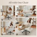 Office Chair with Flip Armrests,Big and Tall Office Chair with Foot Rest,Extra Wide Seat & Lumbar Pillow,Ergonomic Computer Gaming Chair,Comfy Criss Cross Chair for Pets Sitting,Teddy Fleece,White - Image 3