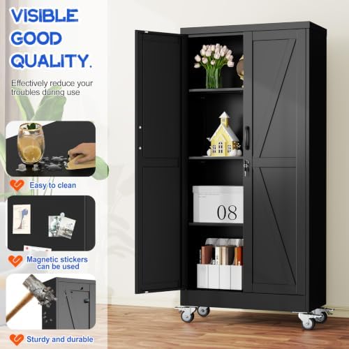 GAIOUS 61" Tall Metal Storage Cabinet with Lock and Wheels, File Cabinet - Image 4