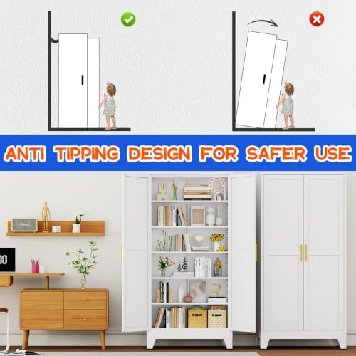 GAIOUS 75.2" Tall Metal Storage Cabinet, Kitchen Pantry Cabinet White - Image 6