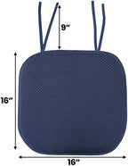 Sweet Home Collection Chair Cushion Memory Foam Pads with Ties Honeycomb Pattern Slip Non Skid Rubber Back Rounded Square 16" x 16" Seat Cover, 6 Pack, Navy 6 Pack - Image 3
