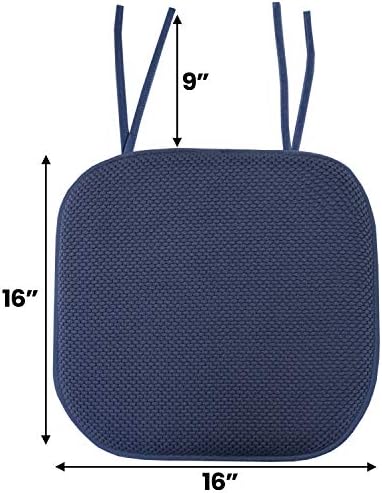 Sweet Home Collection Chair Cushion Memory Foam Pads with Ties Honeycomb Pattern Slip Non Skid Rubber Back Rounded Square 16" x 16" Seat Cover, 6 Pack, Navy 6 Pack - Image 3