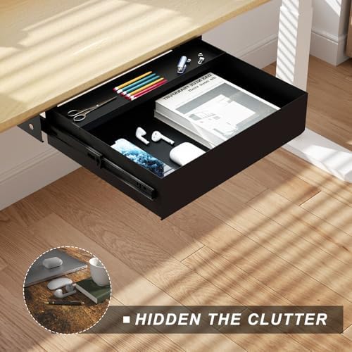 Under Desk Drawer(15.2''x10''x4'') with Sliding Pencil Tray, Desk Mounted Sliding Pull-out Drawer for Office Desk Drawer Attachment, Extra Storage Organizer for Sit Stand Workstation - Image 7