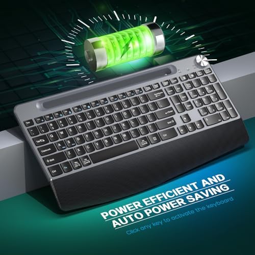 JOYACCESS Ergonomic Wireless Keyboard with Wrist Rest, Low-Profile,Phone Holder,2.4GHz Full Size Silent Cordless USB Computer Keyboard for Windows, Mac OS Desktop/Laptop/PC-Black Grey - Image 4