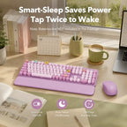 Wireless Keyboard and Mouse, Round Keycaps, Magnetic Wrist Rest, Lilac - Image 5