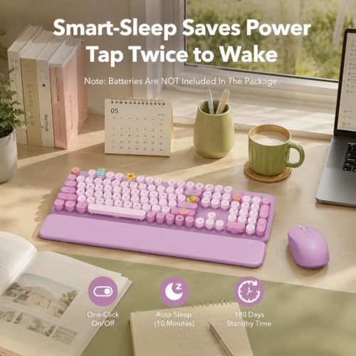 Wireless Keyboard and Mouse, Round Keycaps, Magnetic Wrist Rest, Lilac - Image 5