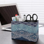 PU Leather Multi-Compartment Pen Holder Desktop Organizer Pencil Cup Storage Caddy for Office Home Supplies Boho Paisley India Bohemia Dark Navy - Image 5
