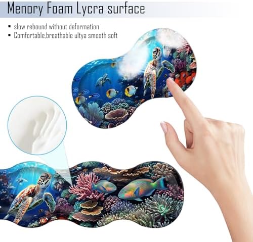 TGFEWYTJYJ Extended Gaming Mouse Pad,Memory Foam Ergonomic Keyboard Mouse Wrist Rest Support Set,Large Desk Mat with Stitched Edges,Non-Slip Base Mousepad Home Office,Sea Turtle Under Water - Image 5