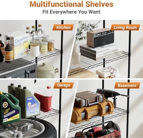 HealSmart Heavy Duty 5-Shelf Storage Shelving Unit, 1250lbs Loading Capacity, 29.92" D x 13.98" W x 62.99" H Adjustable Steel Organizer Wire Rack, Black - Image 7