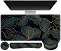ARTSO Desk Mat Set, Large Gaming Mouse Pad Wrist Support, Keyboard Wrist Rest Ergonomic Desk Pad with Coaster Combo, Extended Mousepad with Non-Slip, Art Tropical Leaves by Artso