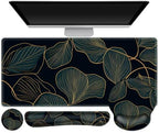 ARTSO Desk Mat Set, Large Gaming Mouse Pad Wrist Support, Keyboard Wrist Rest Ergonomic Desk Pad with Coaster Combo, Extended Mousepad with Non-Slip, Art Tropical Leaves by Artso