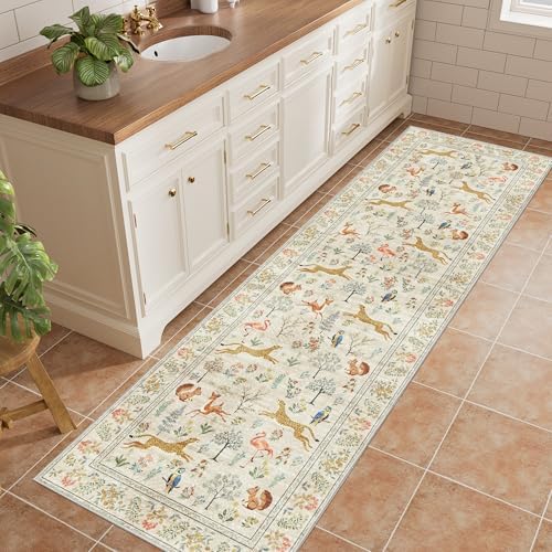 DUKINO 2x6 Runner Rug, Washable Animal Kitchen Rugs Non Slip, Beige - Image 3