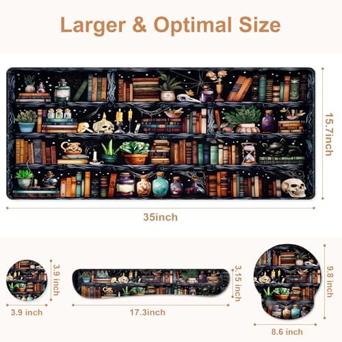 Forest Library Books Mouse Pad, XXL Large Desk Mat Extended Nature Aesthetic Deskpad, 4 PCS Non-Slip Rubber Base Computer Mouse Pads for Work, Game, Office, Home Decor Gift I Magic Plants Bottles - Image 3