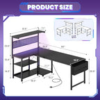 55in L Shaped Gaming Desk with Pegboard & Shelf & Storage Bag, Black - Image 3