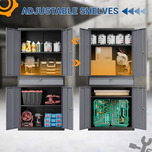 Fesbos 71" Metal Cabinet-Black&Gray Heavy Duty Storage File Cabinet Steel Tool Cabinets with Shelves, Lockable Doors and Drawers- for Garage, Pantry, Warehouse - Assembly Required - Image 4
