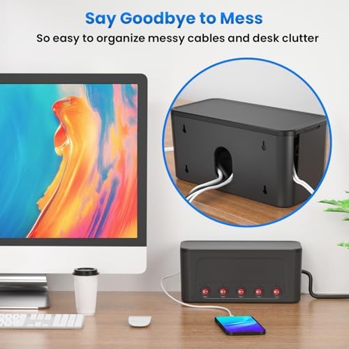 Power Strip with Cable Management Box, Large Cable Organizer Box, Black - Image 4