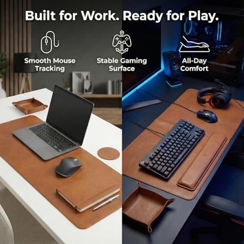 LL LEATHER LOVERS Leather Desk Mat, 17" x 36" Tan, Desk Mouse Pads on Top of Desks, Non Slip Top Grain Leather Desk Blotter, Laptop Desk Mat, Desk Writing Pad for Office and Home - Image 5