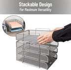 Mind Reader Stackable Paper Tray, Desktop Organizer, File Storage, Office, Metal Mesh, 10.5" L x 13.5" W x 11.25" H, 4 Pcs., Silver - Image 4
