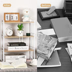 YGYQZ Desk Shelf Organizer for Top of Desk, 3-Tier Desktop Bookshelf, White & Wood - Image 6