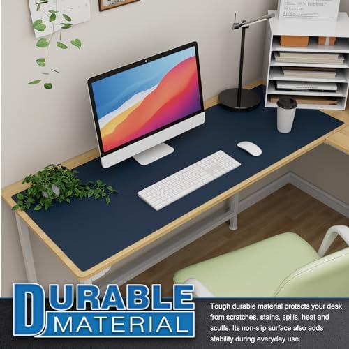 K KNODEL Extra Large Desk Mat, Leather Mouse Pad (47.2"x17", Dark Blue) - Image 3